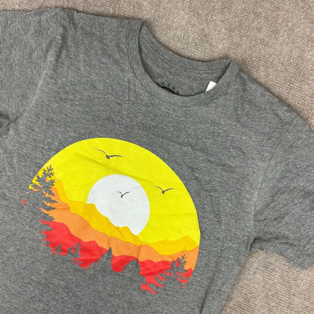 Ocean Current T-Shirt Mens Small Heather Gray Sunset Mountain Graphic Cotton